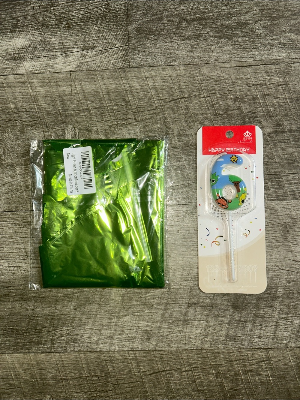 6th Birthday Bundle! Green Foil "6" ballon & "Sprunki" 6 Birthday Candle